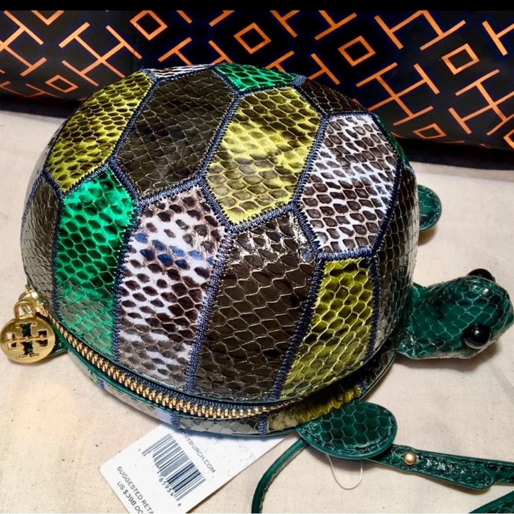 Tory Burch Green Embossed Leather Mini Turtle Crossbody Shoulder Bag - Picture 10 of 16